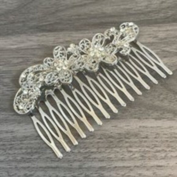 Vintage Filigree Hair Comb w Flower Design Wedding Bride Bridal Glam Floral - Picture 3 of 4